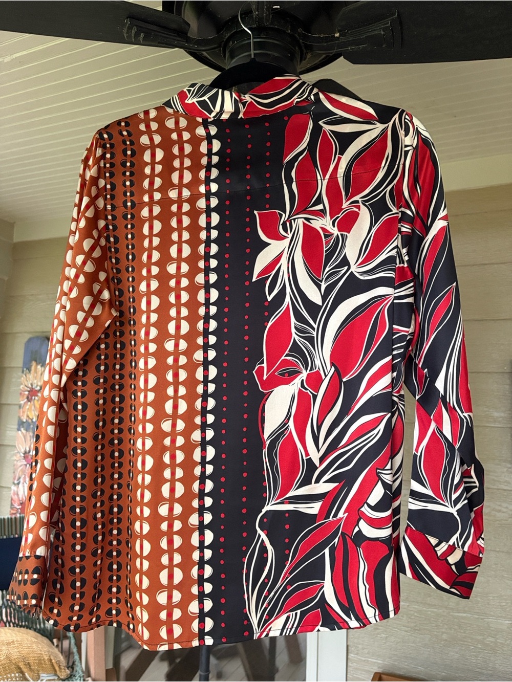 Soft Surroundings Red, Black & Brown Mixed Print Button-Up